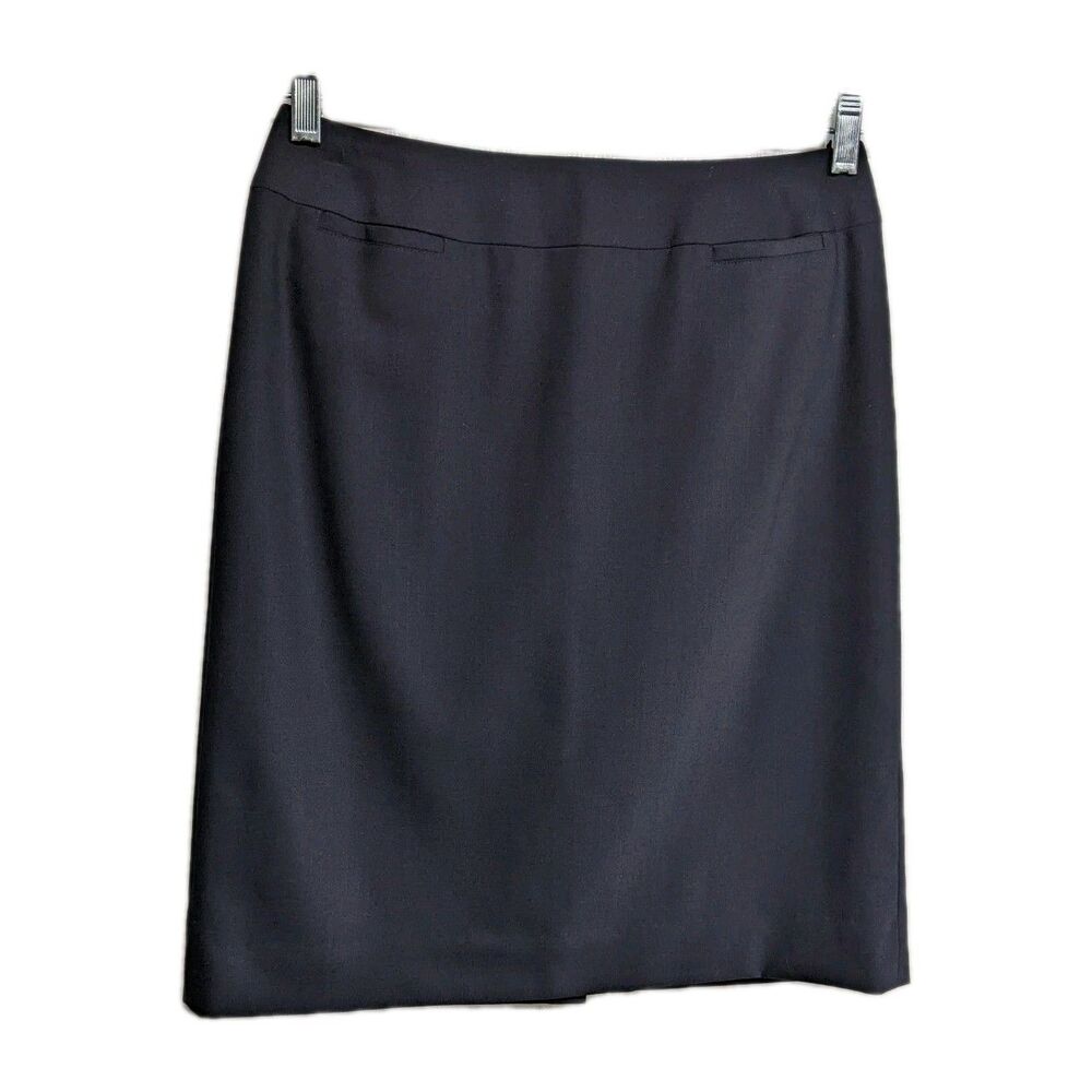 Talbots Petites Skirt 6 Italian Wool Blend Pencil Lined Slit Pocket Navy Blue